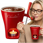 KUBEK DO FOUNDE CZEKOLADOWEGO czerwony ceramiczny ZESTAW DO CZEKOLADY 130ml podgrzewacz tealight, owoce, desery