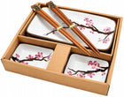 Zestaw Ceramiki Naczyń Do Sushi Jasny Komplet ORIENTAL SAKURA Dla 2 Osób porcelanowy serwis miseczek, pałeczek i