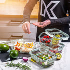 Szklane pojemniki na żywność zestaw pojemników 4x 1l z przegrodami lunchbox do mikrofali, zamrażarki i zmywarki, na