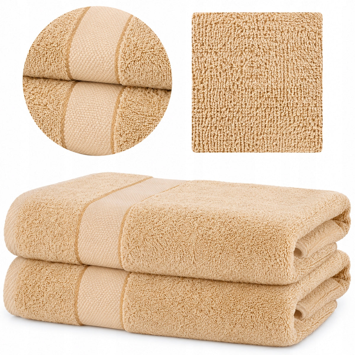 2x ręcznik kąpielowy 70x140 duży 100% bawełna 500g gruby hotelowy SPA BEŻ szybkoschnące tekstylia łazienkowe z