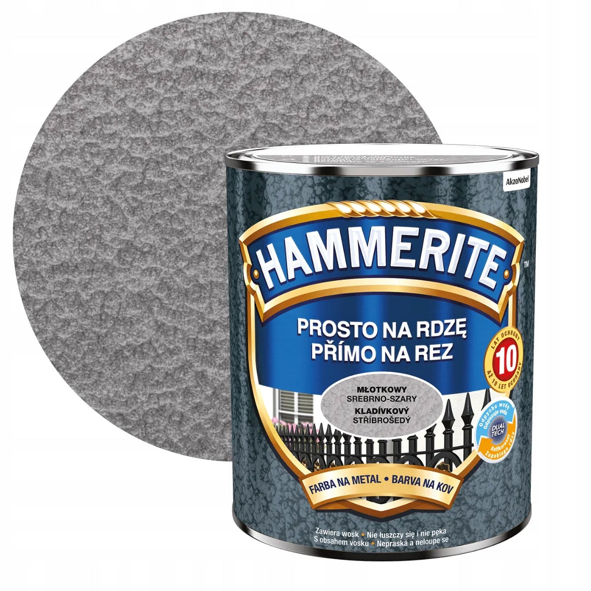 Hammerite na rdzę 0,7l srebrnoszary młotkowy farba do metalu emalia antykorozyjna, powłoka ochronna do renowacji