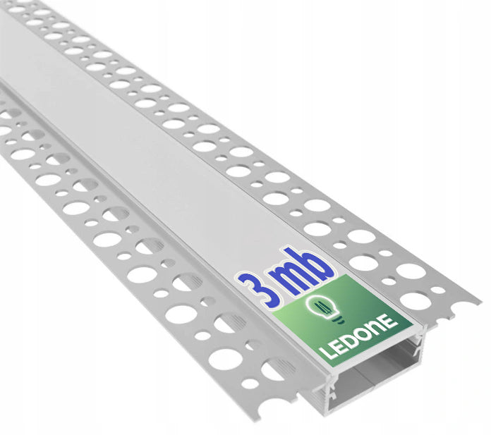 Profil XL 17mm aluminiowy do taśm LED płyt karton-gips KG klosz mleczny 3m do zabudowy gipsowej, rozpraszacz światła