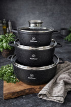 ZESTAW GARNKÓW MARMURKOWYCH KOMPLET INDUKCJA / GAZ GARNKI PATELNIA 17 ELE aluminiowe naczynia, do kuchni ceramicznej i