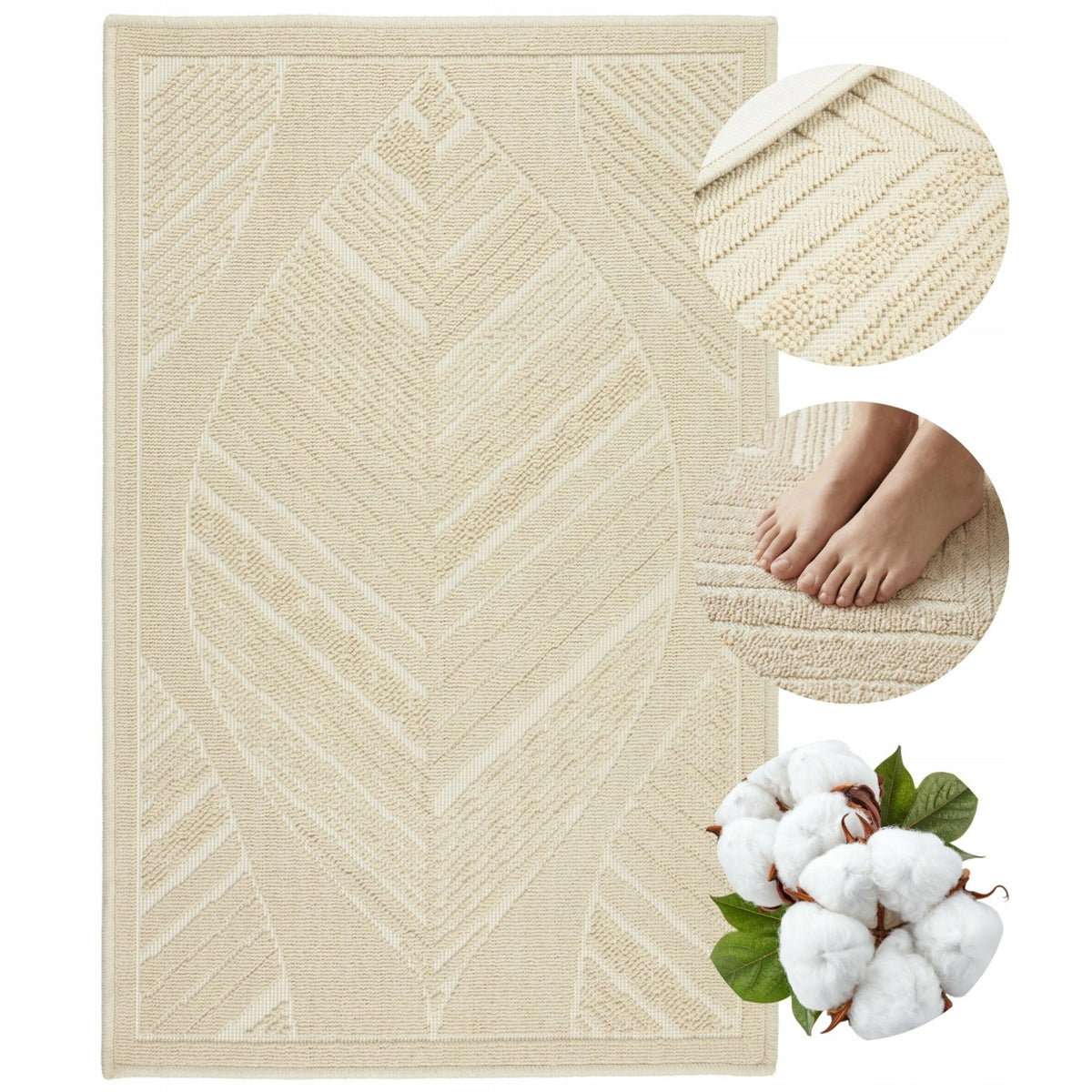 Dywanik Łazienkowy Bawełna Egipska Chłonny Antypoślizgowy Do prania 50x80cm mata kąpielowa beżowa prostokątna 8 mm