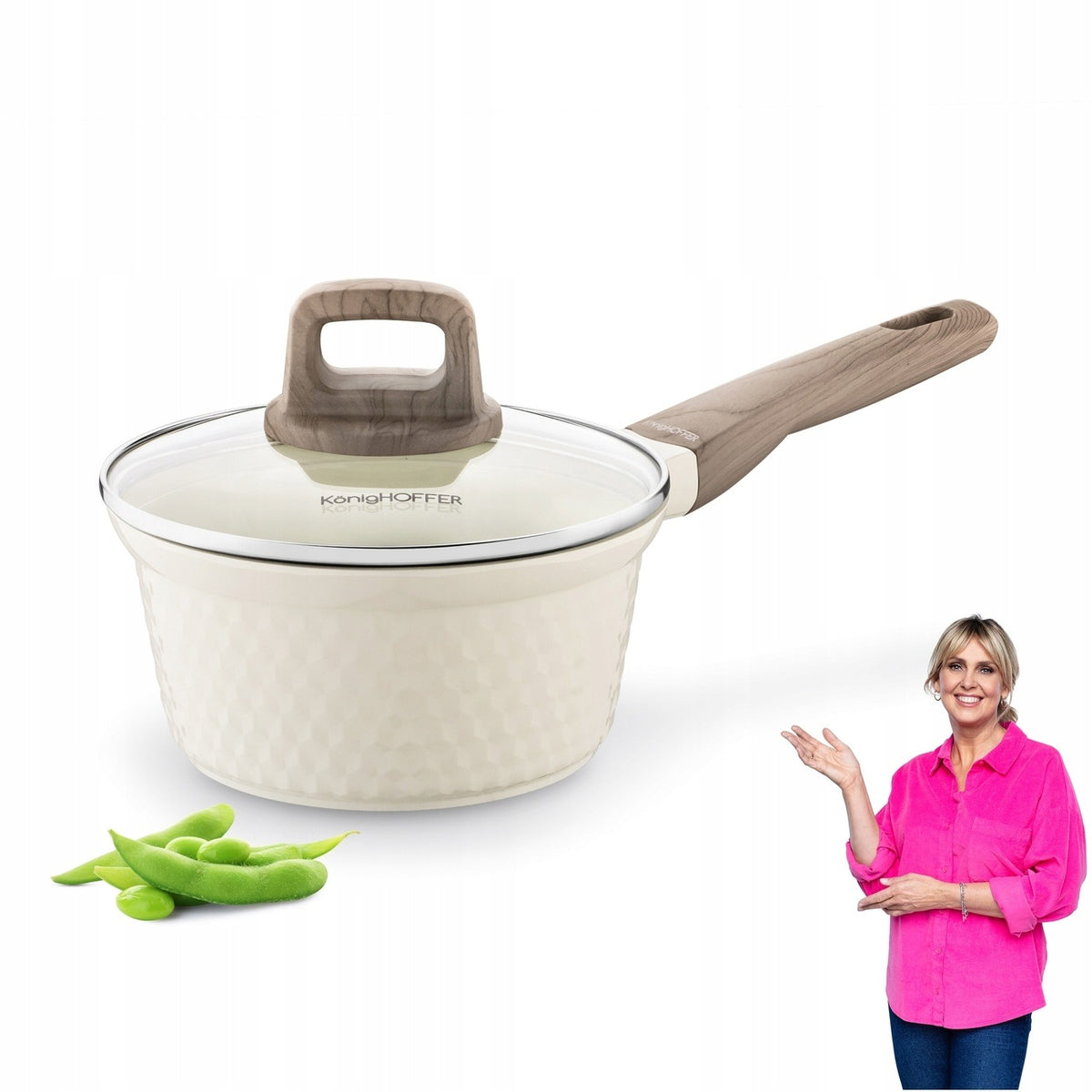 Rondel indukcja Ceramiczny Mały Garnek Kremowy Konighoffer Rosti 18cm 1,7 naczynie do gotowania, do sosów i małych