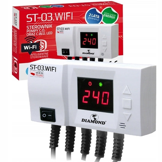 STEROWNIK ST-03 WIFI REGULATOR POMPY C.O. i C.W.U. KOTŁA PIECA LED (CS-08) /Wzór