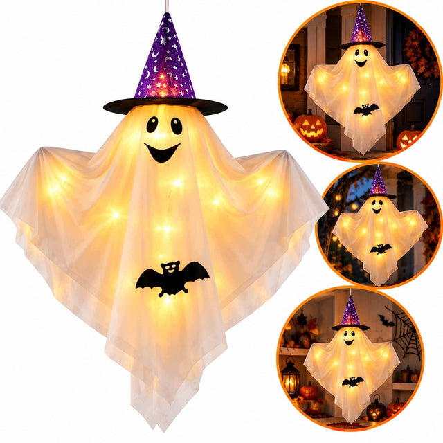 Duży duch halloween wiszący LED ciepłe światło dekoracja czarownica ozdoba imprezowa, zawieszka upiorna na przyjęcie