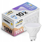 10x Żarówka LED GU10 10W 1080lm 120° Wydajna Halogenowa Premium CCD na lata ciepłe białe światło 2900K, okrągły