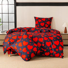 Komplet pościeli 160x200 poszewka 70x80 satynowa elegancka serca mikrofibra, zamek błyskawiczny, czarno-czerwona