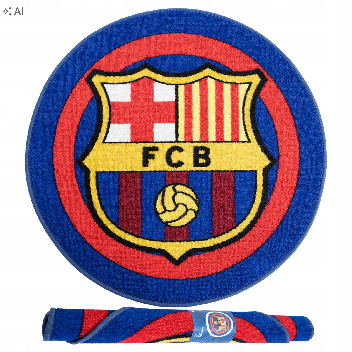 Dywan Okrągły FC Barcelona 60 Cm Krótkie Włosie Licencjonowany wykładzina dekoracyjna do pokoju kibica, poliamidowa