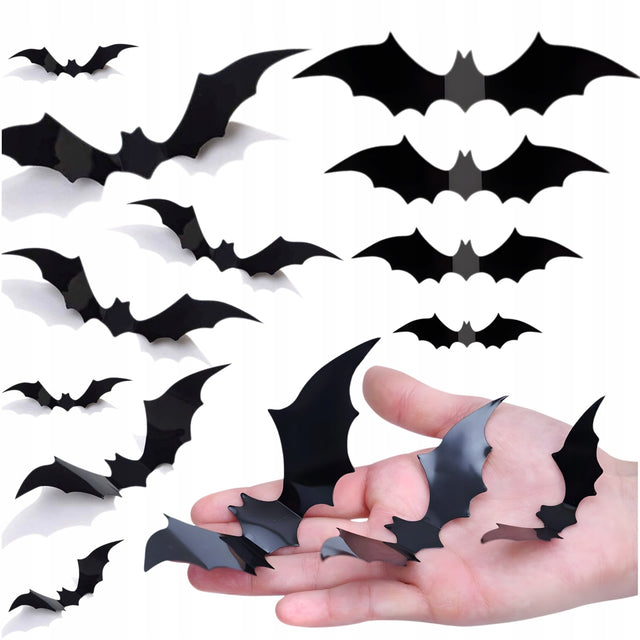 Naklejki 3D nietoperze straszna dekoracja ścienna halloween karnawał 56szt na imprezę tematyczną, upiorna aranżacja wnętrza, ozdoba do pokoju