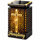 Znicz solarny na grób LED z krzyżem Pamiętamy lampion cmentarny solar lampka nagrobna, oświetlenie miejsca pamięci
