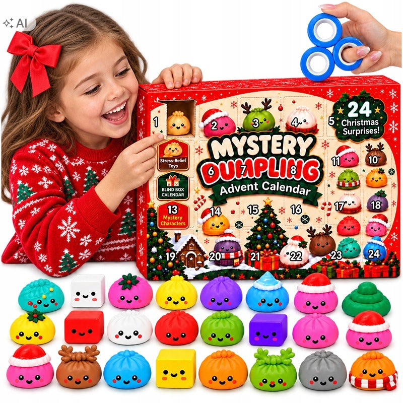 KALENDARZ ADWENTOWY GNIOTKI SQUISHY MOCHI ZABAWKI 24 SZTUKI Z GNIOTKAMI stojący