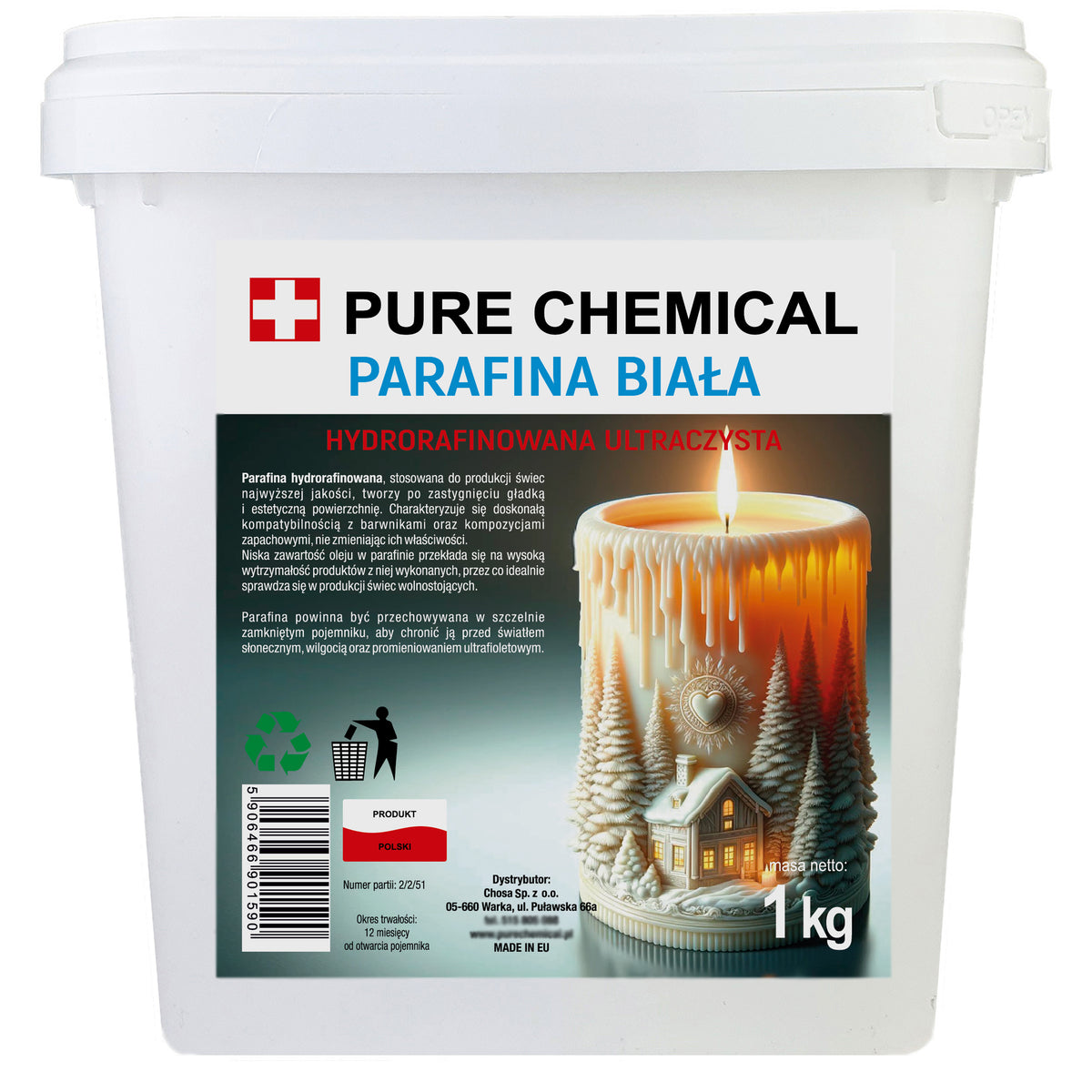 Parafina do świec czysta bezzapachowa granulat do odlewu świec 1kg wosk parafinowy, rękodzieło, zalewanie form