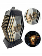 Znicz czarny szklany na grób cmentarz duży kapliczka Lamel Bis Złoto 37 cm lampion nagrobny LED, dekoracja na
