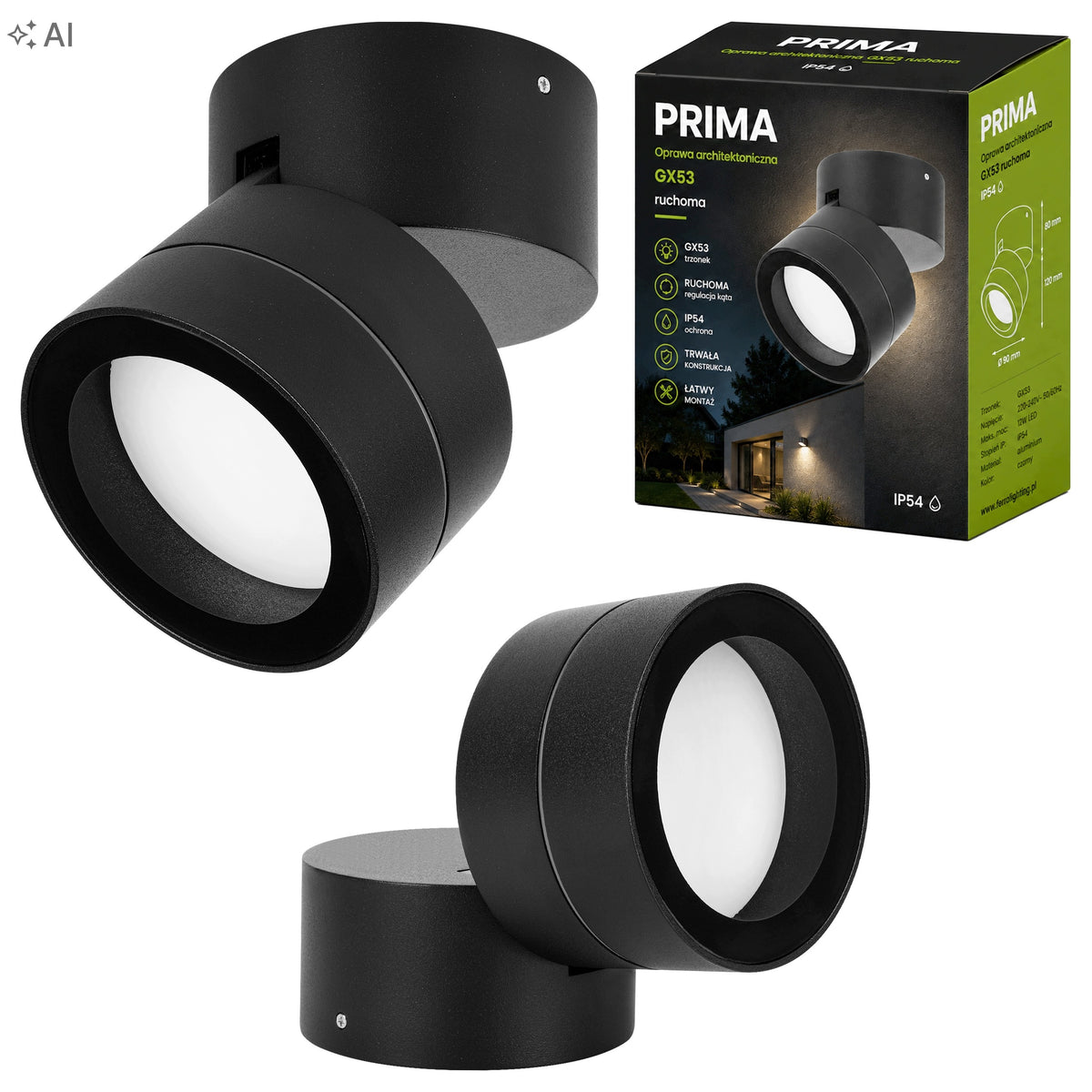 Oprawa Halogenowa GX53 IP54 Lampa Sufitowa Zewnętrzna Ogrodowa Natynkowa oczko okrągłe czarne jednopunktowe