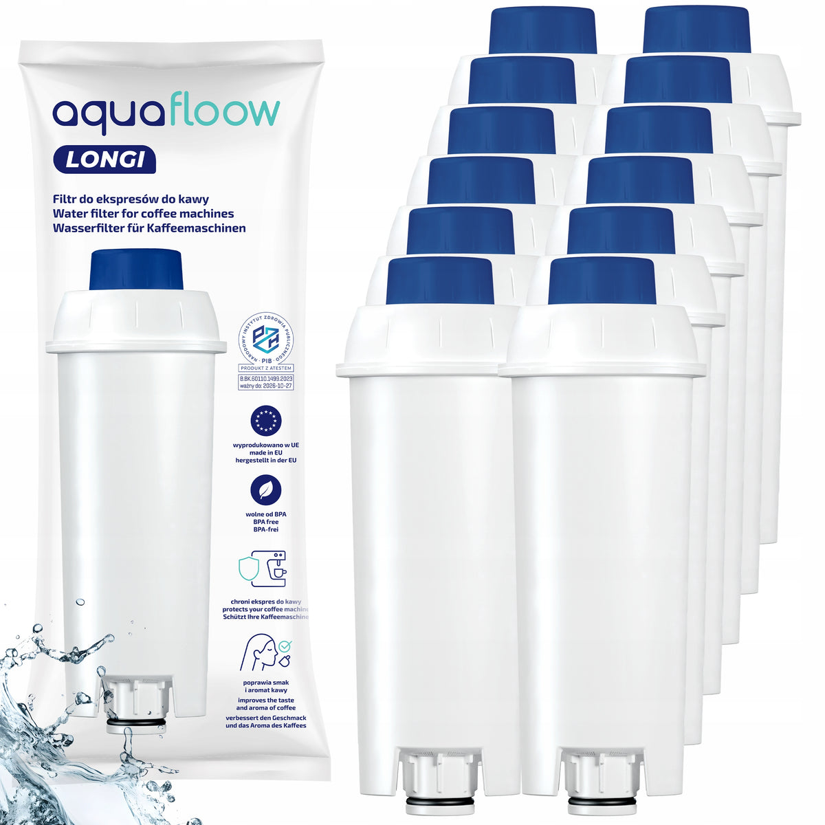 Filtr do ekspresu Delonghi Dinamica Eletta zamiennik AquaFloow 12 szt wkład wodny, oczyszczanie wody