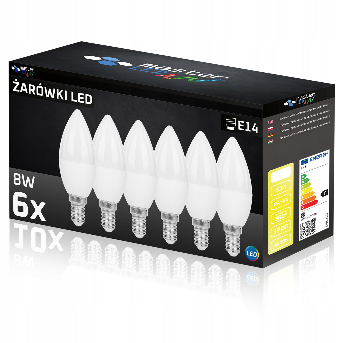 6x Żarówka LED E14 8W biały neutralny 4000K 230V premium mocna świeczka 680 lm do żyrandola, kinkietu i lamp