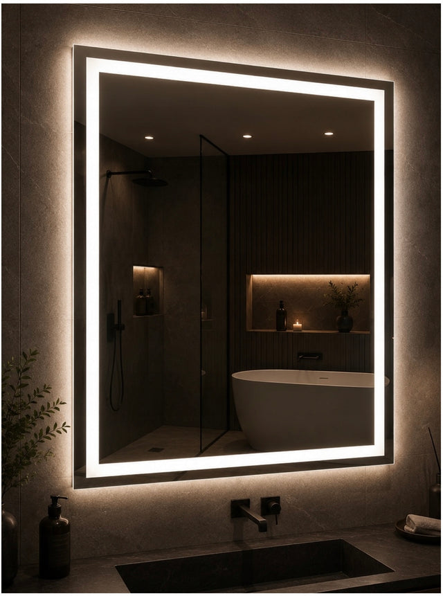 Lustro łazienkowe LED COB prostokątne 80x60 cm podświetlane lustro ledowe zwierciadło ścienne bez ramy do łazienki
