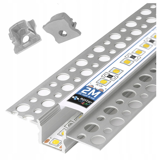 Profil LED Aluminiowy 2m Do Płyt GK Gipsowych 10mm Wpuszczany Regips klosz kanał do taśmy świetlnej, montaż w suficie