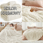 Gruby Koc 300g - zdobiony wytłaczanym wzorem - efekt 3D 160x200cm jasny BEŻ narzuta, pled, przykrycie na łóżko