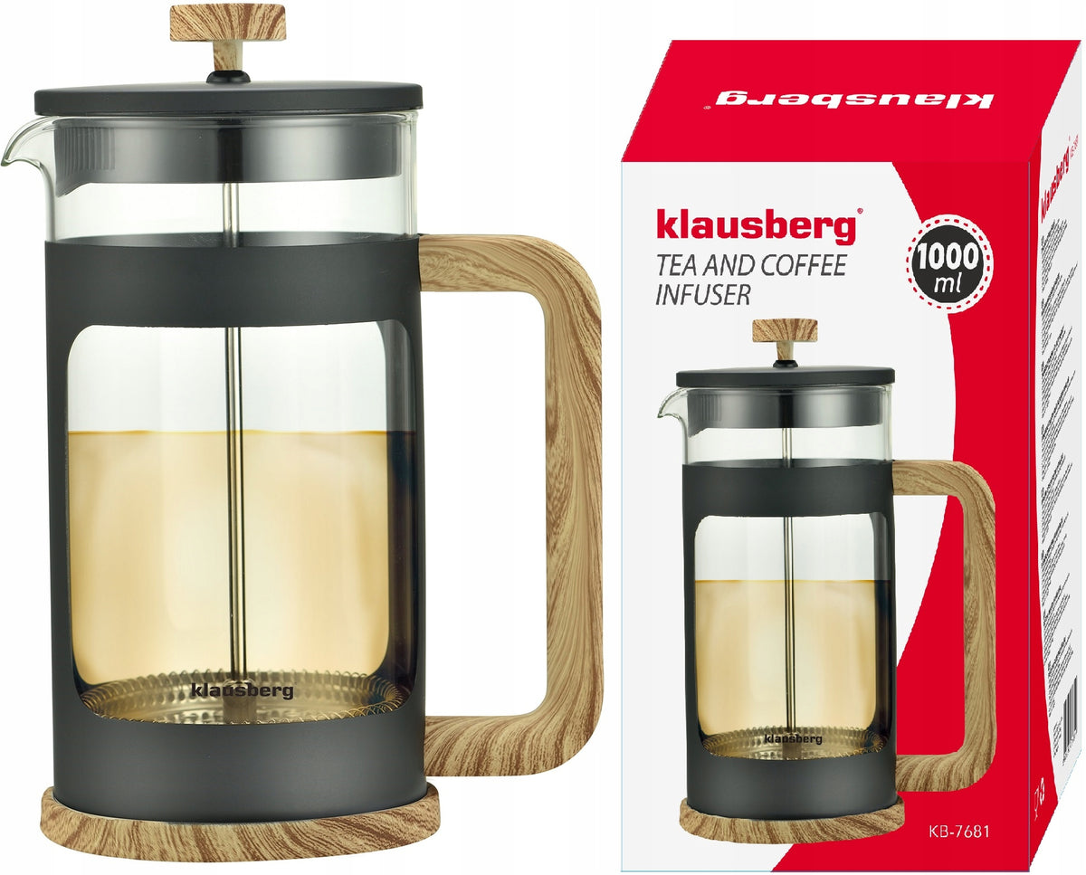 Zaparzacz Tłokowy do kawy herbaty 1000ml dzbanek French Press klausberg zaparzacz dzbanek 1000 ml szkło