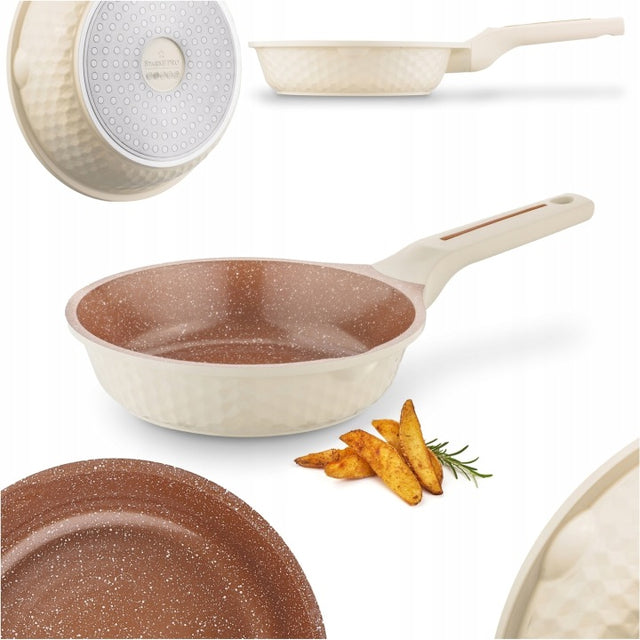 Solidna patelnia indukcja nieprzywierająca patelnia mała 20cm Texture Cream do smażenia, na kuchenkę gazową, ceramiczną, elektryczną, chłodne uchwyty