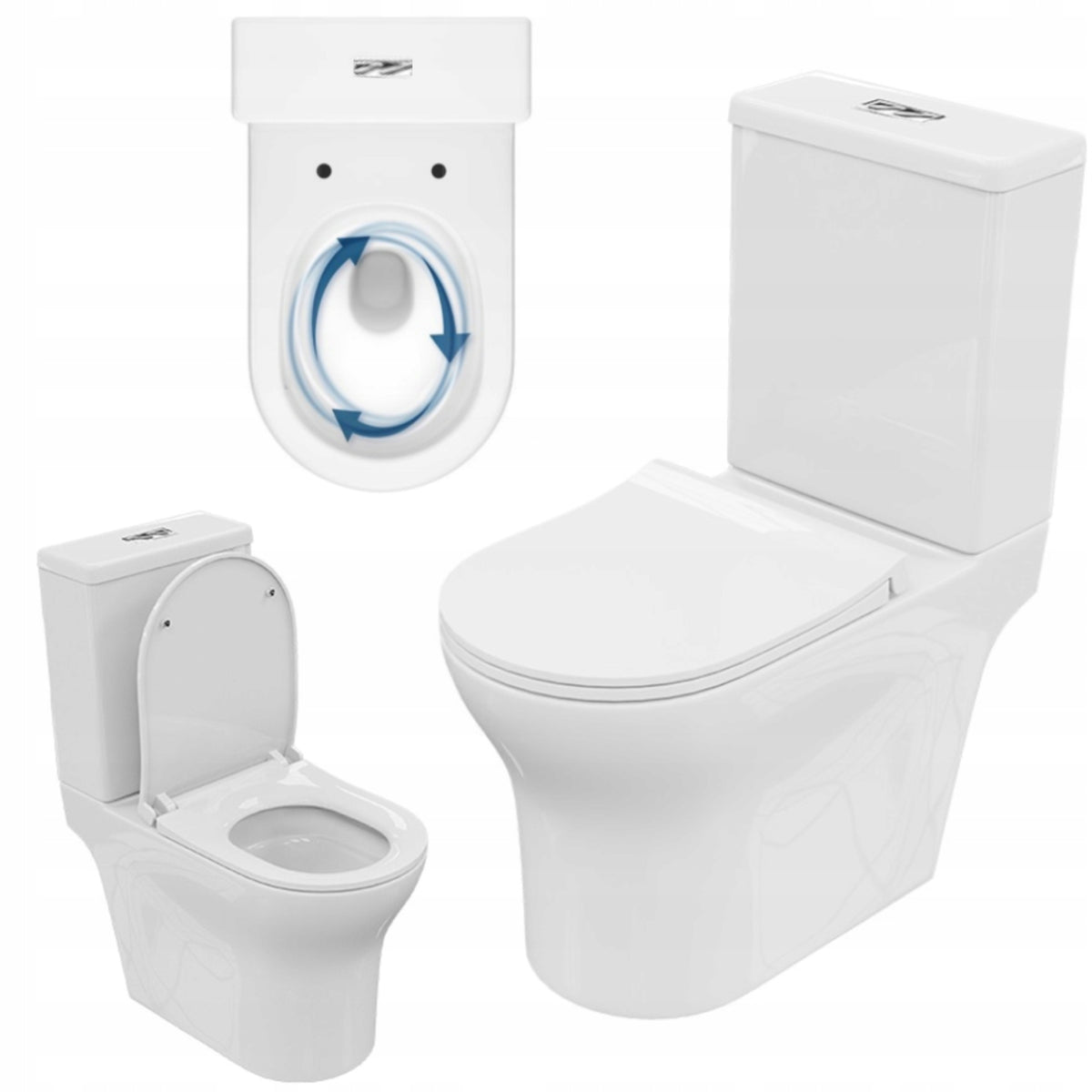 Kompakt WC wirowy poziomy lavita ecolet 3.0 z deską wolnoopadająca miska ustępowa bezkołnierzowa do łazienki, 35x66x83