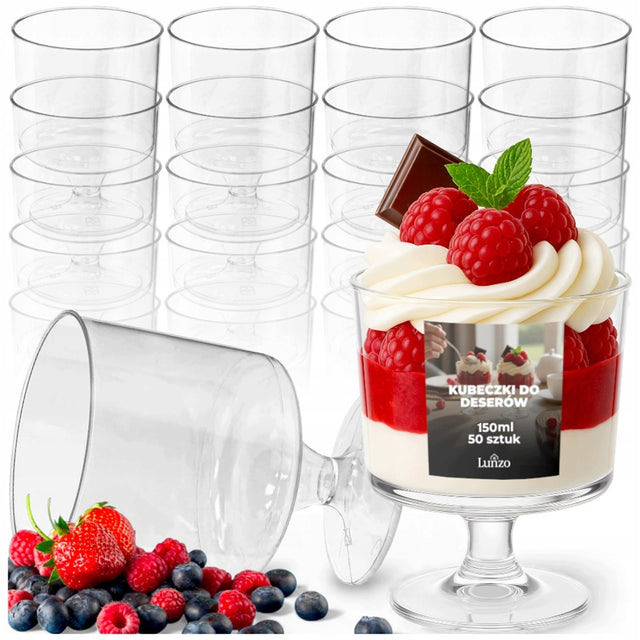 OKRĄGŁE PUCHARKI DO DESERÓW 150ML 20SZT POJEMNIKI FINGER FOOD LUNZO przezroczyste miseczki na przekąski i przystawki