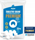 Premium - tabletki solne do zmiękczaczy 25kg - 99.9 % NaCl 25 l biały