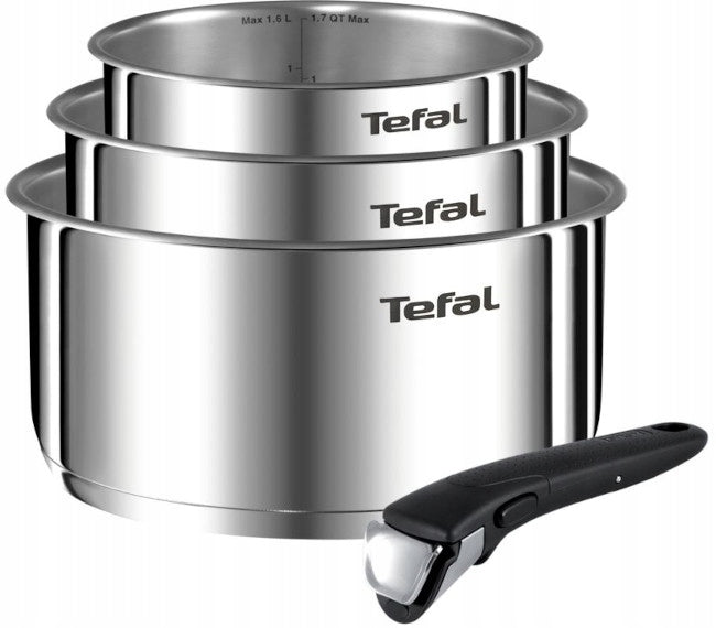 Stalowe garnki Tefal Ingenio Emotion Rondle 16/18/20cm indukcja rączka srebrny stal nierdzewna
