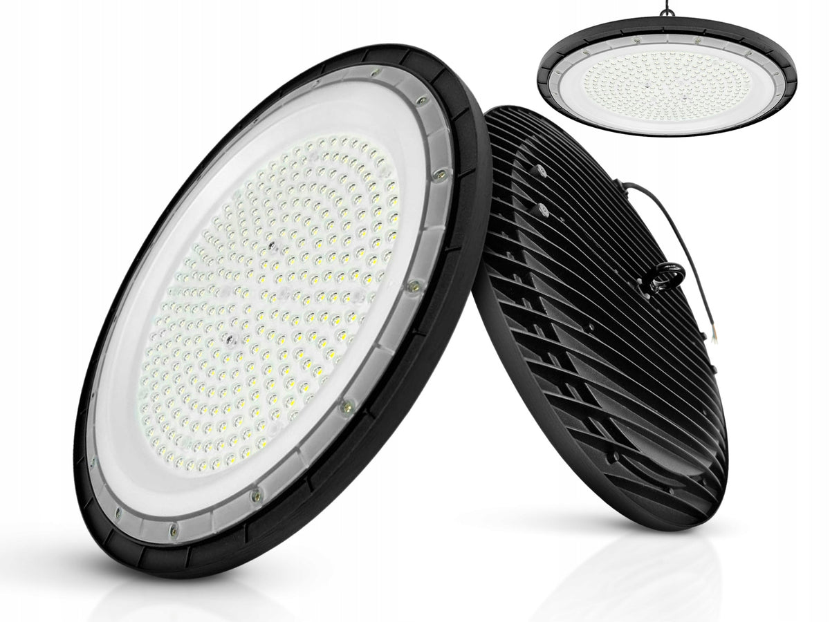 Lampa Przemysłowa LED High Bay UFO 200W 6000K 22400lm IP65 na magazyn halę oprawa do warsztatu i fabryki, czarna