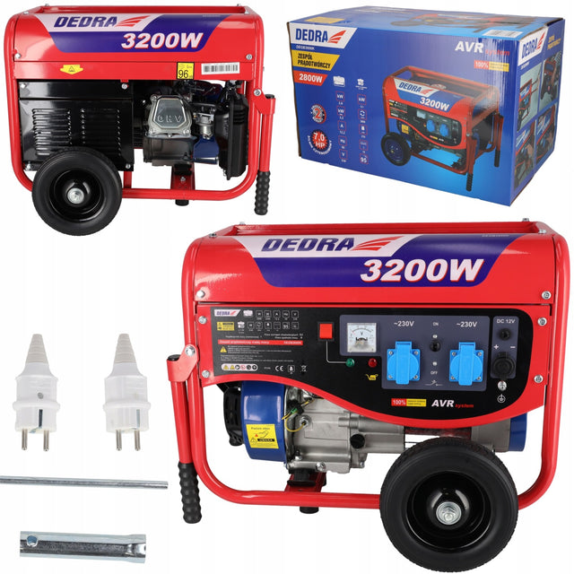 Agregat prądotwórczy Generator prądu 3,2kW 2,8kVA 210cm³ AVR 2x230V dedra benzynowy jednofazowy z rozruchem ręcznym do zasilania awaryjnego