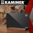 Grzejnik Elektryczny Szklany Kaminer 2500W WiFi + Pilot Czarny Wydajny 850 mm 410 mm grzewcza