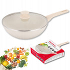 Patelnia WOK 28 cm z Pokrywką Kremowa Indukcja GAZ Non-Stick Klausberg 7991 marmurowa powłoka, do dań azjatyckich