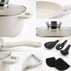 Komplet garnków marmurkowych indukcja GAZ garnki patelnia zestaw 21ELE BEŻ beżowy ceramiczne