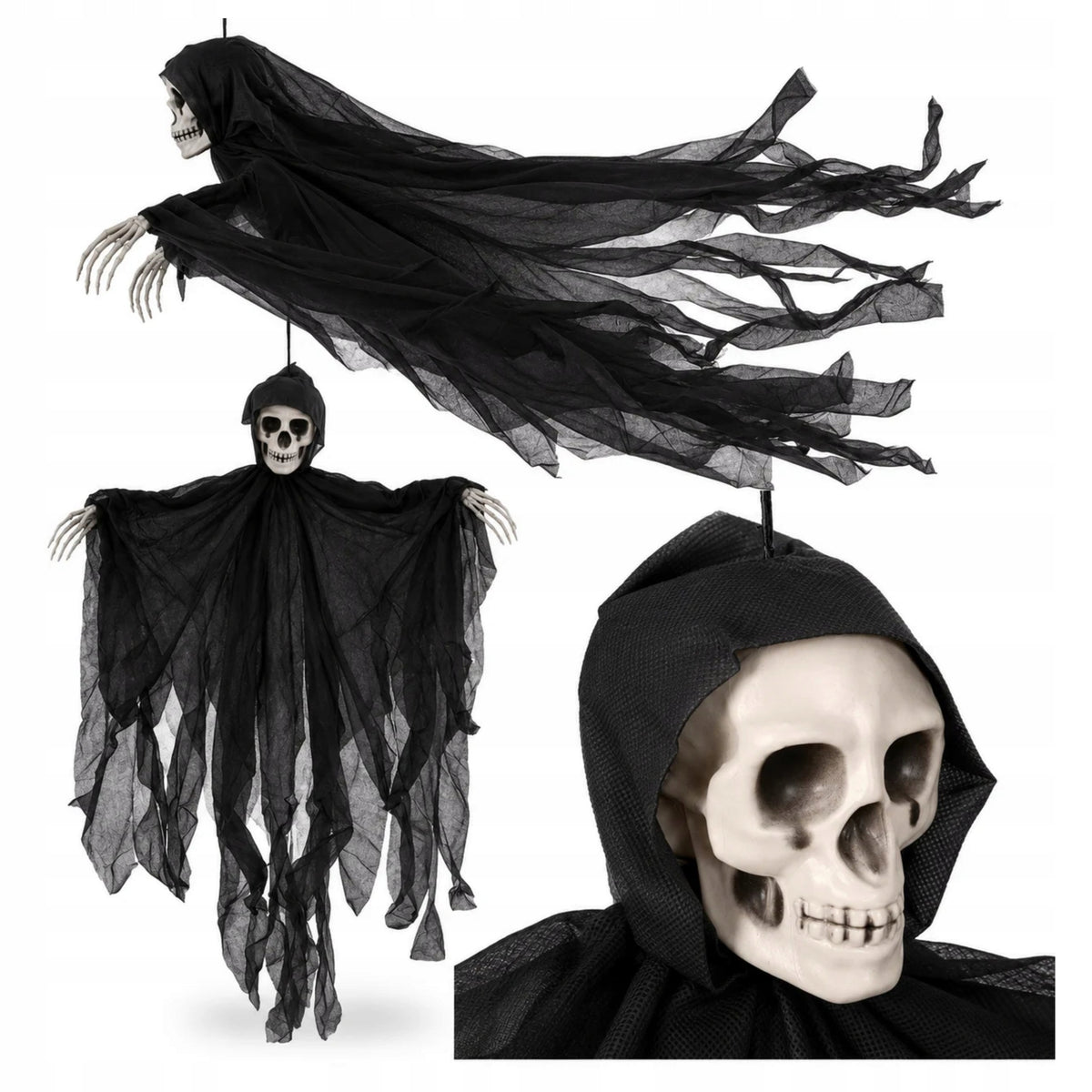 Dekoracje halloween czaszka szkielet ozdoby kościotrup duch duży wiszący kostucha 91 cm, straszydło do zawieszenia na