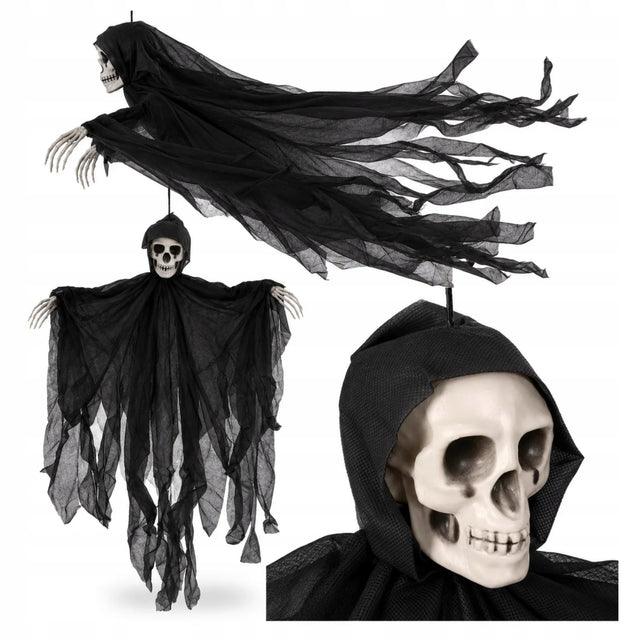 Dekoracje halloween czaszka szkielet ozdoby kościotrup duch duży wiszący kostucha 91 cm, straszydło do zawieszenia na imprezę tematyczną