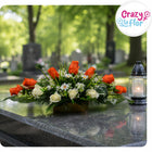 Stroik na Cmentarz Grób Wiązanka Kompozycja Pomnik Sztuczne Kwiaty 051 dekoracja nagrobna na Wszystkich Świętych 35 cm