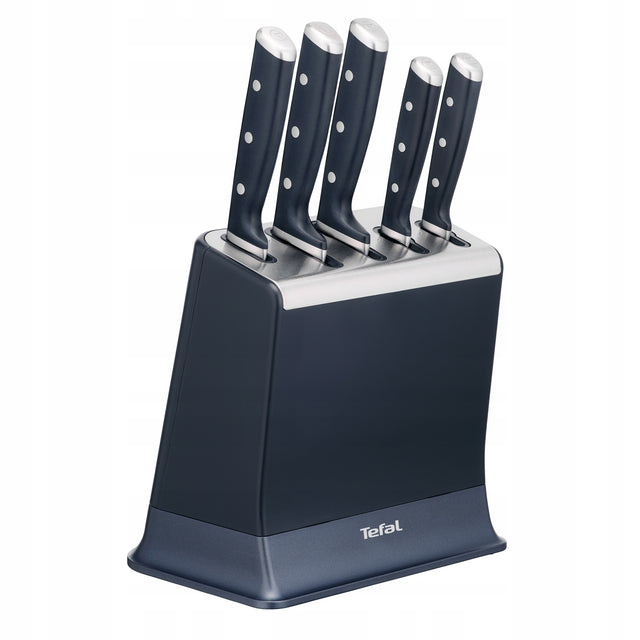 Noże ze stali nierdzewnej tefal EverSharp Pro blok ostrzałka 6 el. zestaw kuchenny do krojenia, komplet do przygotowywania posiłków, 5 sztuk