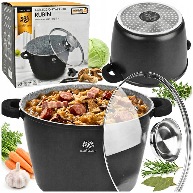 Garnek duży 10l indukcja GAZ wysoki garnek marmurkowy do piekarnika garnki aluminiowe naczynie z powłoką granitową, średnica 24 cm