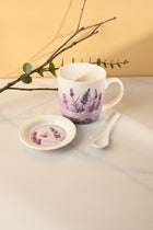 Kubek z łyżeczką+ spodek filiżanka ceramiczna 300 ml w kwiaty, kolorowe naczynie do kawy i herbaty, opakowanie
