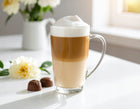 Komplet 6x kubki LATTE szklane Duże 400ml ŁYŻECZKI szklanki do kawy i herbaty, przezroczyste, można myć w zmywarce