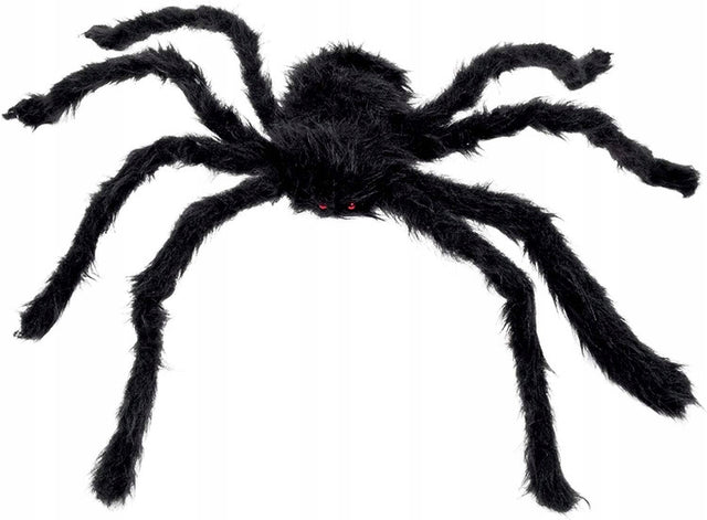 Dekoracja duży pająk 50 CM włochaty czarny straszny czerwone oczy halloween ozdoba na imprezę, rekwizyt do domu strachu