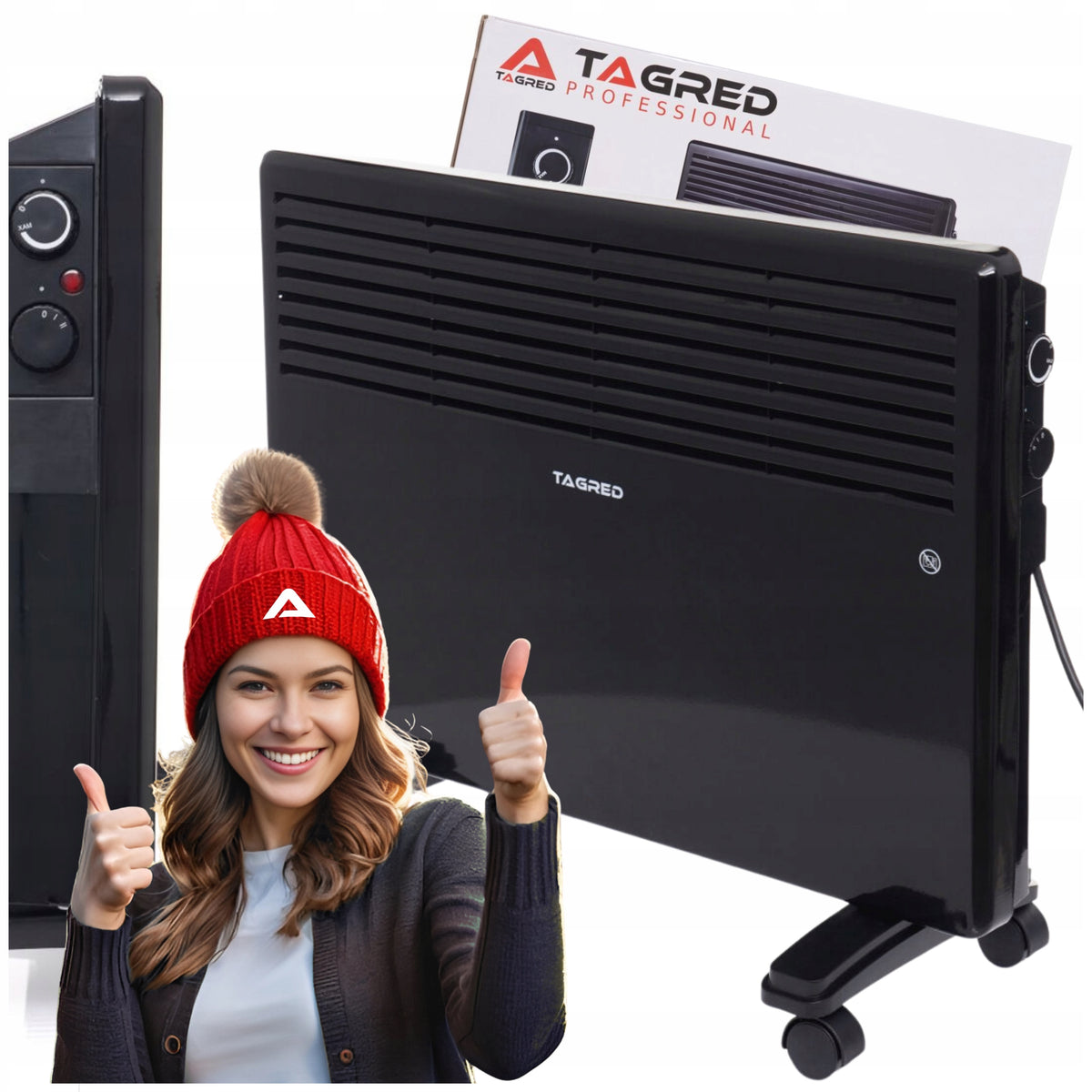 Grzejnik Elektryczny Aluminiowy Konwektorowy Mocny 1500W Ścienny +Kółka 2w1 658 mm 500 mm grzewcza czarny