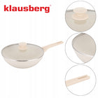 Patelnia WOK 28 cm z Pokrywką Kremowa Indukcja GAZ Non-Stick Klausberg 7991 marmurowa powłoka, do dań azjatyckich