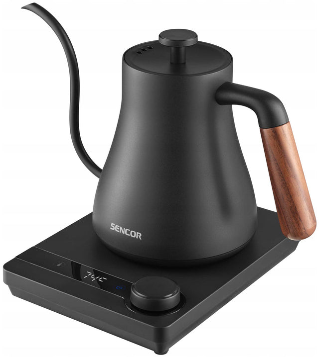 Pour over czajnik elektryczny regulowany do kawy sencor 1000W 0,6l z szyjką 0.6 l 1000 w czarny metal, tworzywo sztuczne