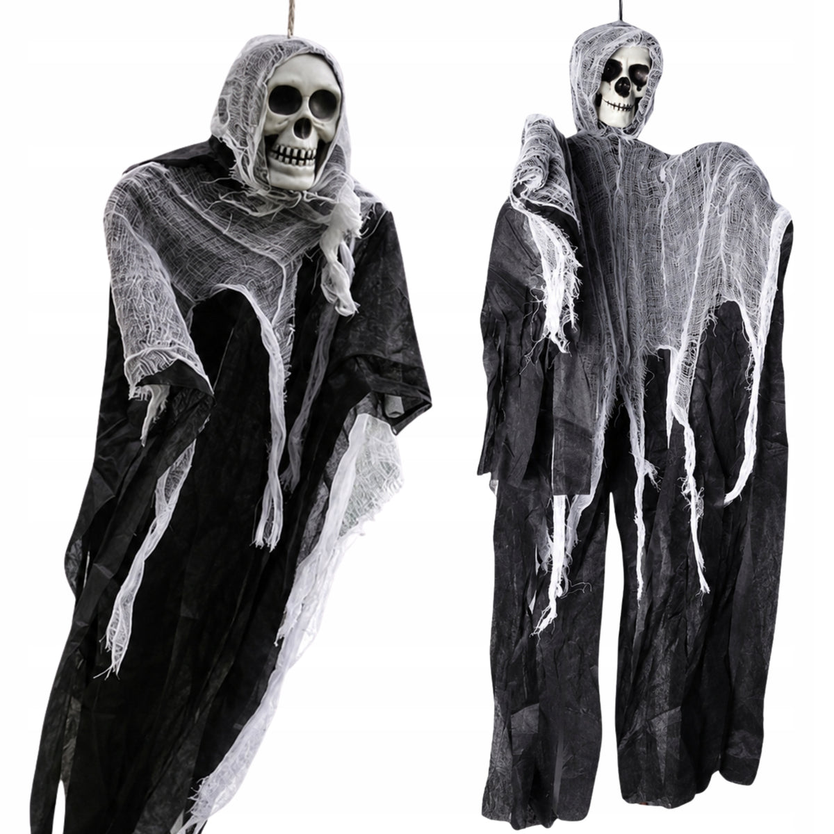 DUŻY WISZĄCY DUCH DEKORACJA SZKIELET CZARNY WISZĄCY HALLOWEEN CZARNY 85cm ozdoba na imprezę tematyczną, straszydło do