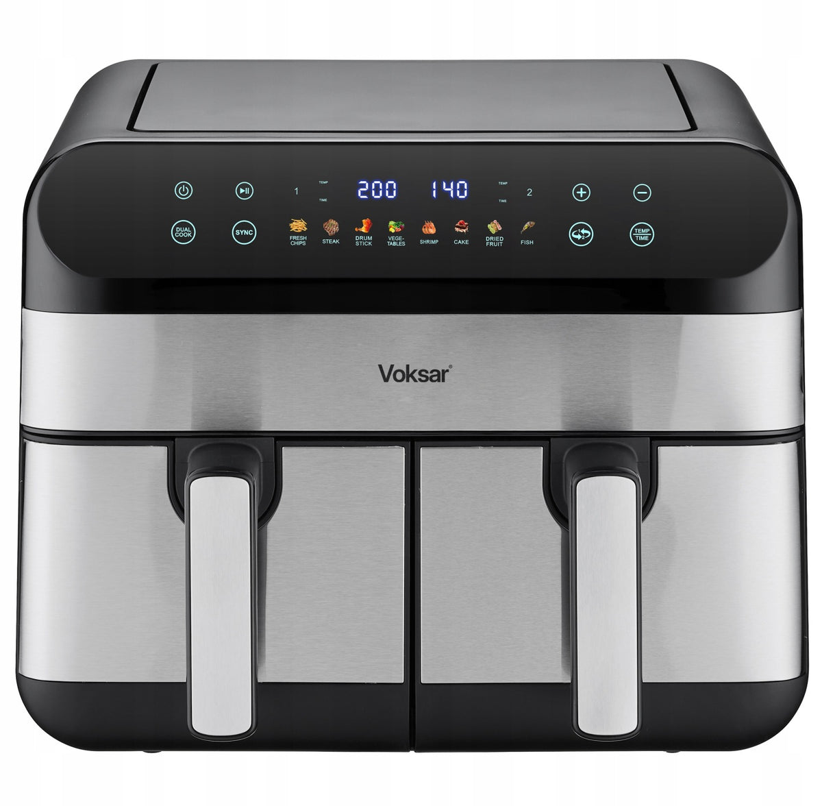 Frytkownica beztłuszczowa dwukomorowa AIR fryer voksar G11 2400W +przepisy srebrny/szary