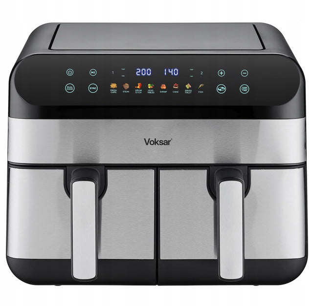Frytkownica beztłuszczowa dwukomorowa AIR fryer voksar G11 2400W +przepisy srebrny/szary